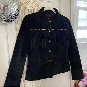 VINTAGE Mark Alan Black Fringe Leather Jacket w/ studs - SIZE M